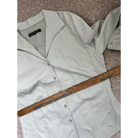 Lafayette 148 Lamb Skin Leather Lightweight Unlined Shirt Size Medium Green Blue - Picture 13 of 14